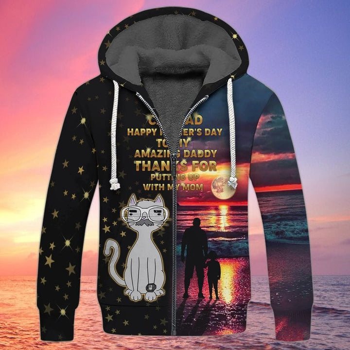 Cat Dad Happy Father's Day Fleece Zip Hoodie All Over Print | For Men & Women | FZ185-BehighStyle