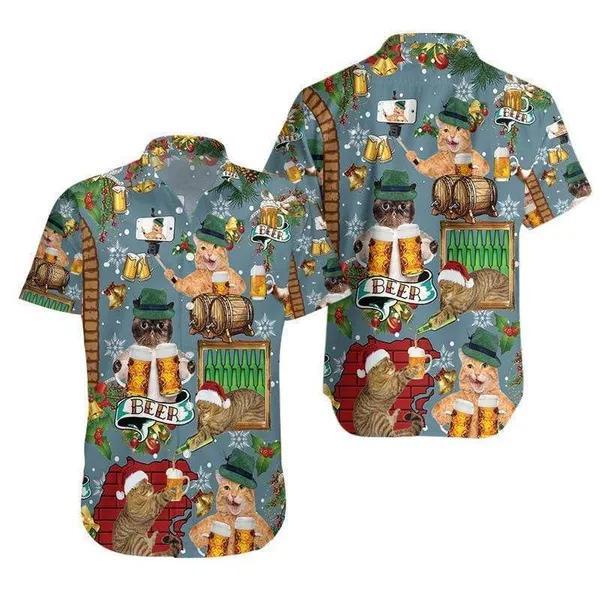 Cat Drinking Beer Merry Christmas Hawaiian Shirt | For Men & Women | HW2780-BehighStyle