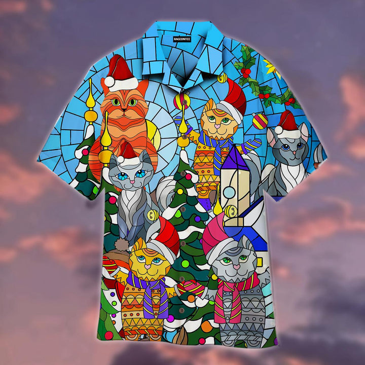 Cat Family Merry Christmas Stained Glass Hawaiian Shirt | For Men & Women | HW2766-BehighStyle