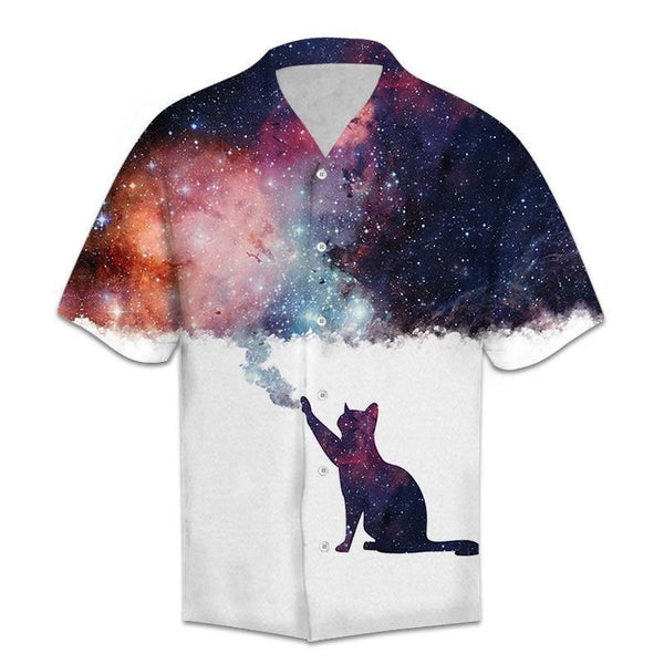 Cat Galaxy Black Purple Unique Hawaiian Shirt | For Men & Women | HW1350-BehighStyle