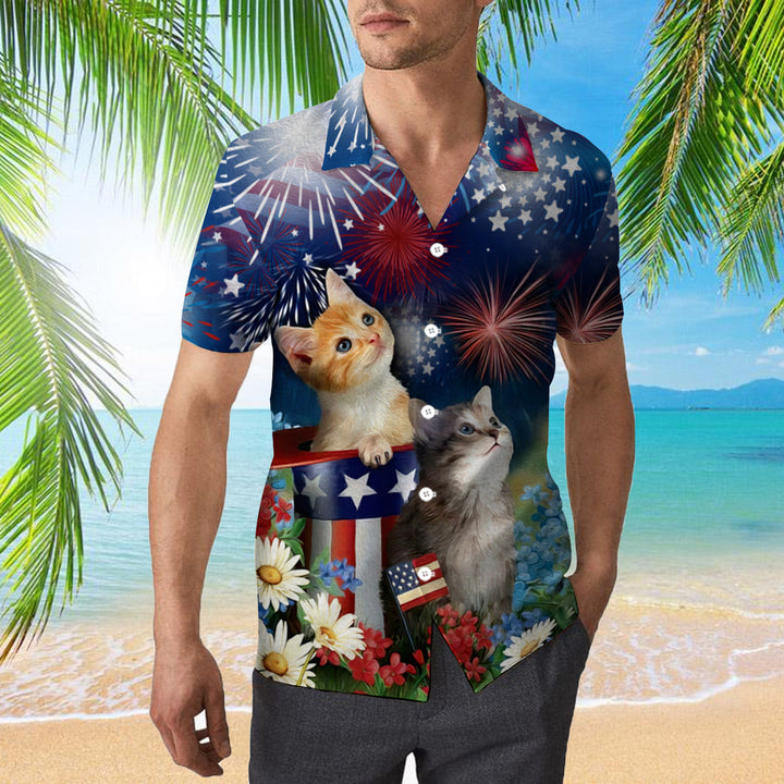 Cat Happy 4Th Of July Hawaiian Shirt | For Men & Women | HW321-BehighStyle