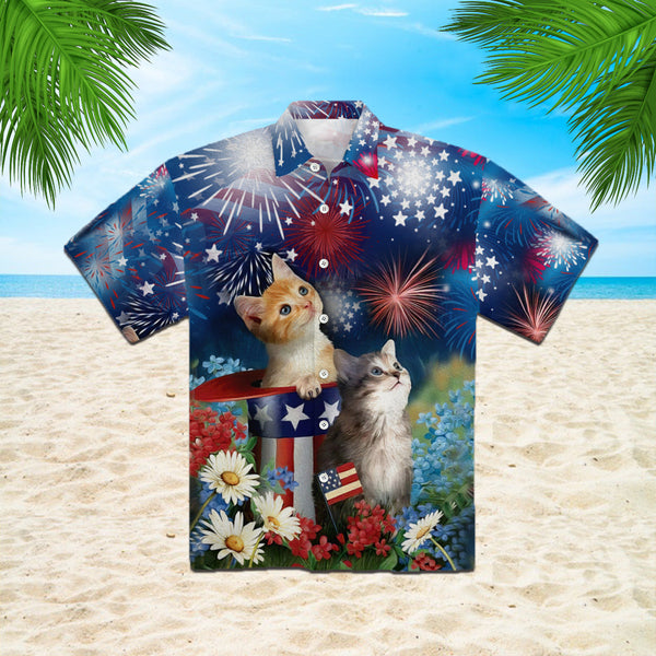 Cat Happy 4Th Of July Hawaiian Shirt | For Men & Women | HW321-BehighStyle