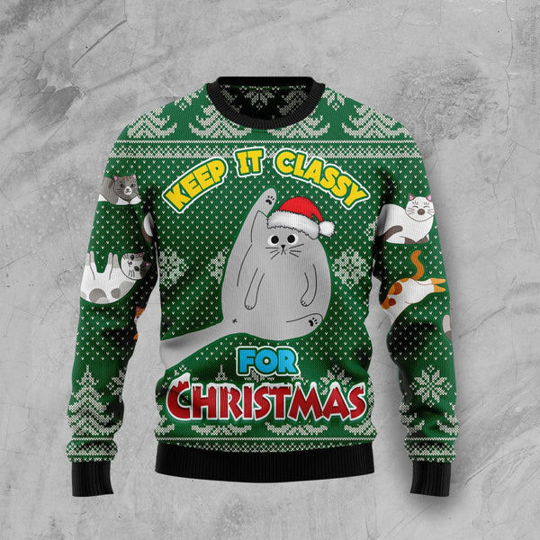 Cat Keep It Classy Ugly Christmas Sweater | Adult | US2673