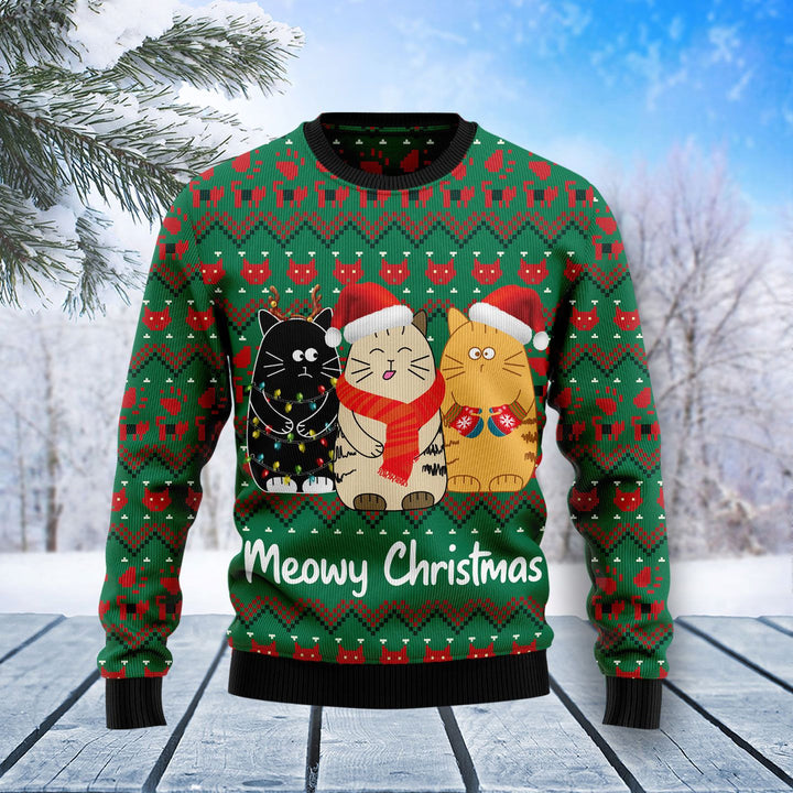 Cat Meowy Ugly Christmas Sweater | For Men & Women | Adult | US1367-BehighStyle