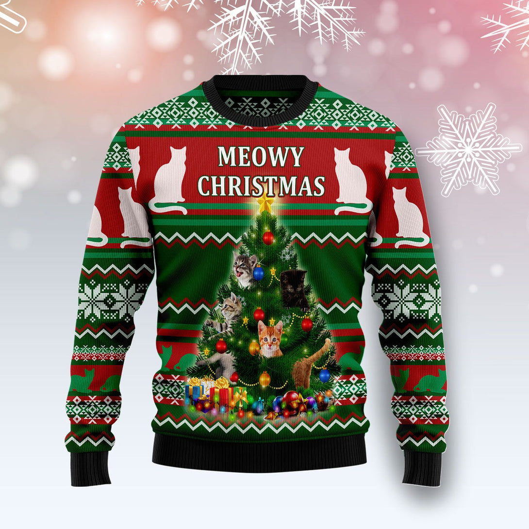 Cat Meowy Ugly Christmas Sweater | For Men & Women | Adult | US1367-BehighStyle