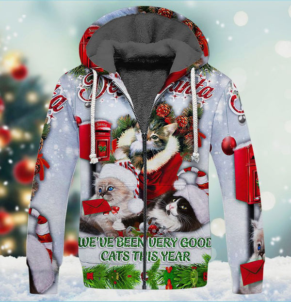 Cat Merry Christmas Fleece Zip Hoodie All Over Print | FZ225