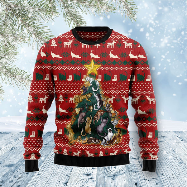 Cat Naughty Pine Ugly Christmas Sweater | Adult | US1809