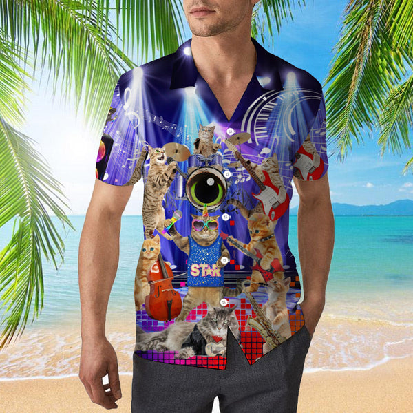 Cat Play Guitar Rocker Music Style Hawaiian Shirt | For Men & Women | HW904-BehighStyle