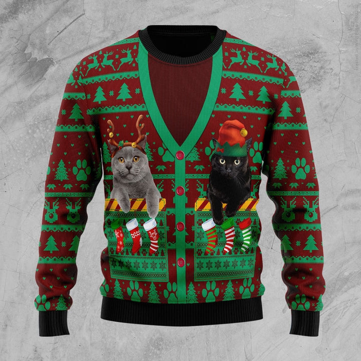 Cat Pocket Xmas Ugly Christmas Sweater | For Men & Women | Adult | US1068-BehighStyle