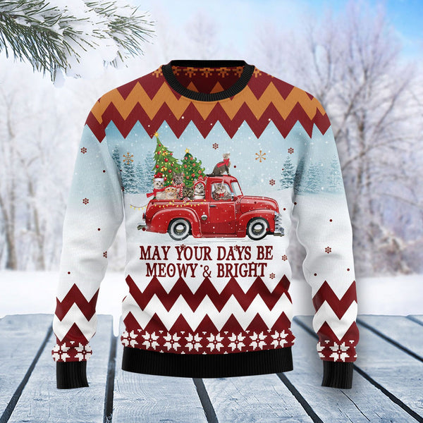 Cat Red Truck Ugly Christmas Sweater | For Men & Women | Adult | US1062-BehighStyle