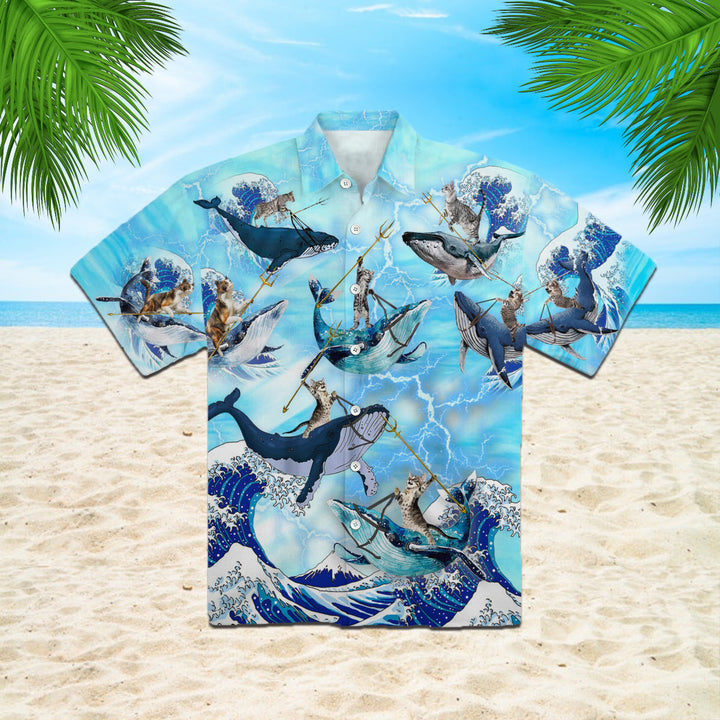 Cat Riding Whale In Ocean Hawaiian Shirt | For Men & Women | HW995-BehighStyle