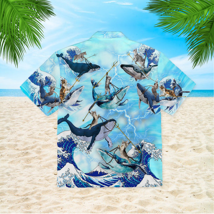 Cat Riding Whale In Ocean Hawaiian Shirt | For Men & Women | HW995-BehighStyle