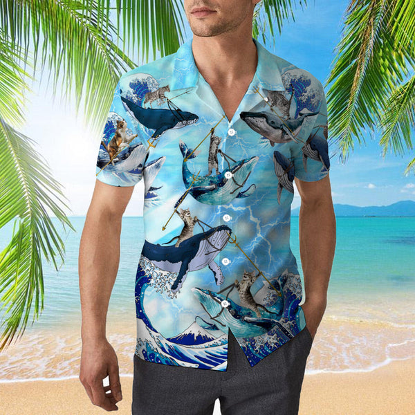 Cat Riding Whale In Ocean Hawaiian Shirt | For Men & Women | HW995-BehighStyle