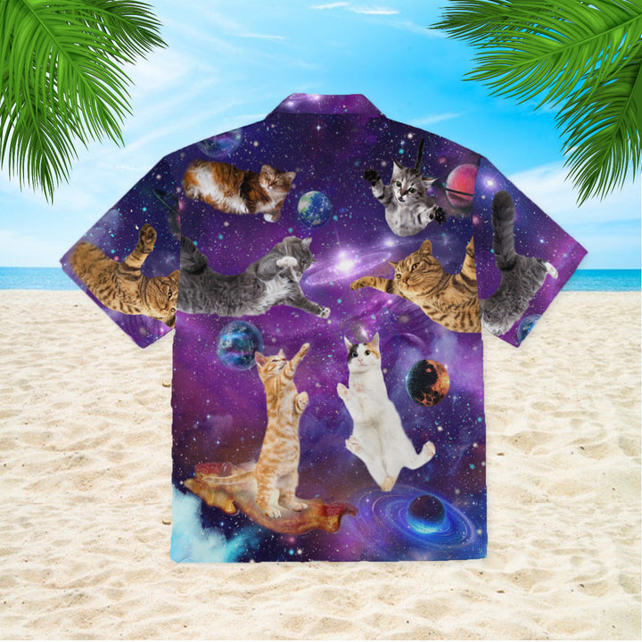 Cat Sits Silhouette Of A Bright Galaxy Hawaiian Shirt | For Men & Women | HW299-BehighStyle