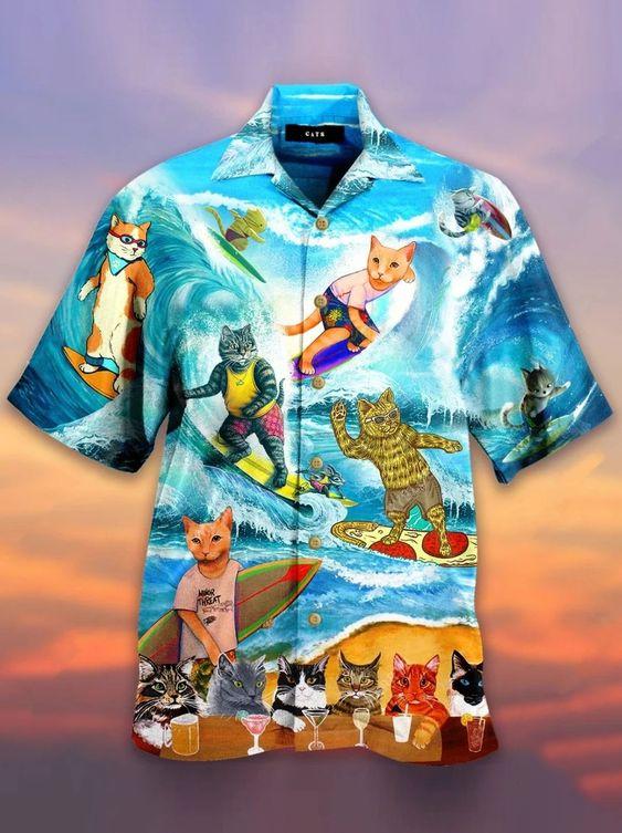 Cat Surfing Hawaiian Shirt | For Men & Women | HW2291-BehighStyle