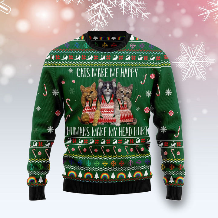 Cats Make Me Happy Ugly Christmas Sweater | For Men & Women | Adult | US1207-BehighStyle