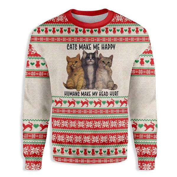 Cats Make Me Happy Ugly Christmas Sweater | Adult | US2110