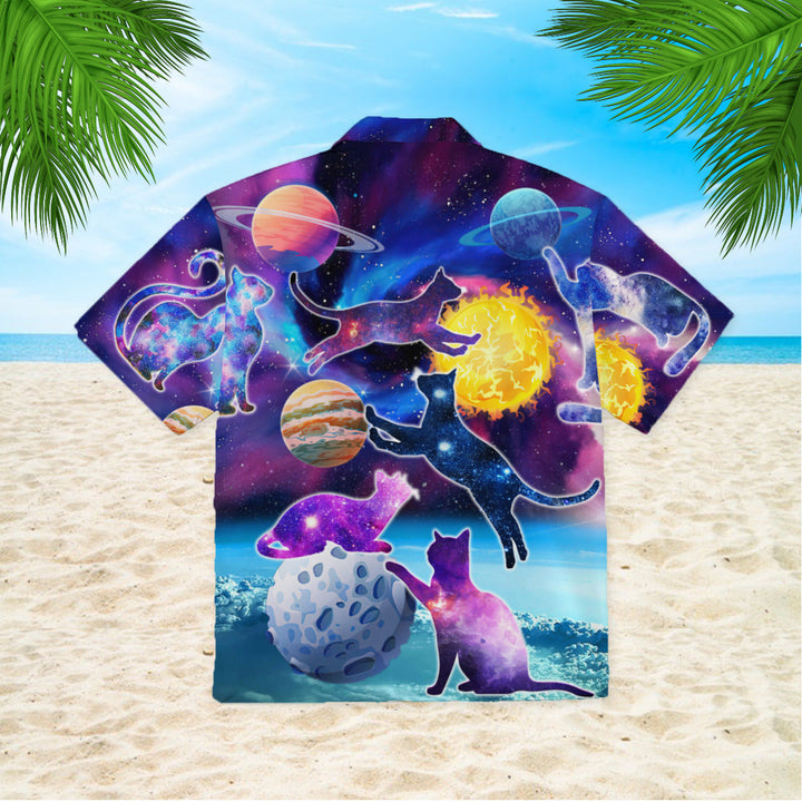 Cats Silhouette Sit Of A Bright Galaxy Hawaiian Shirt | For Men & Women | HW311-BehighStyle