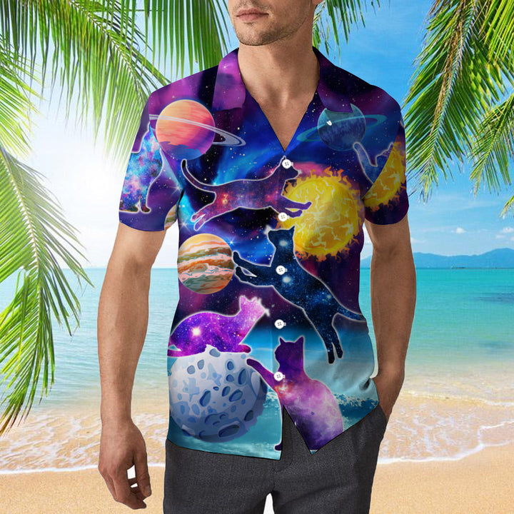 Cats Silhouette Sit Of A Bright Galaxy Hawaiian Shirt | For Men & Women | HW311-BehighStyle