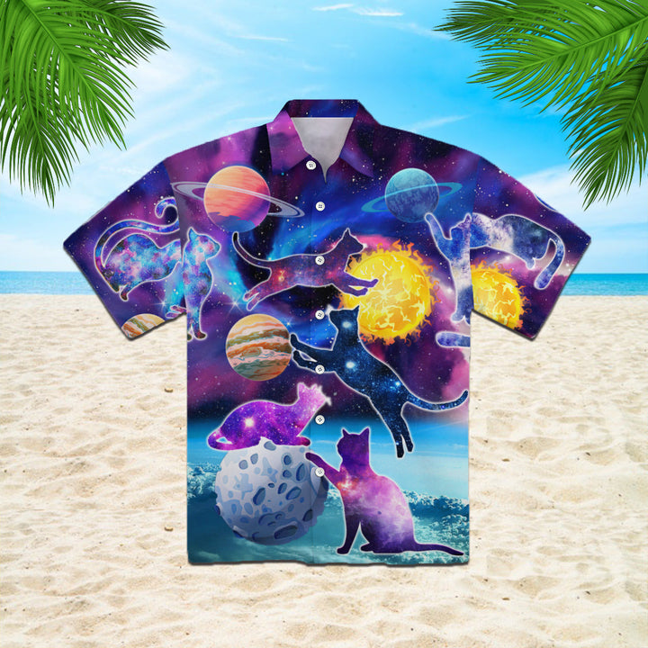 Cats Silhouette Sit Of A Bright Galaxy Hawaiian Shirt | For Men & Women | HW311-BehighStyle