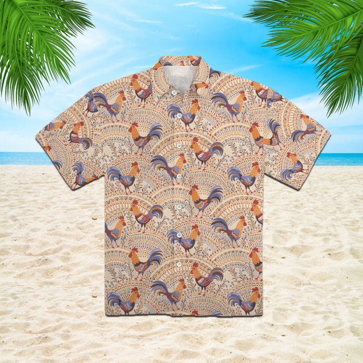 Chicken Roosters In Floral Ornament On A Beige Native Pattern Hawaiian Shirt | For Men & Women | HW893-BehighStyle