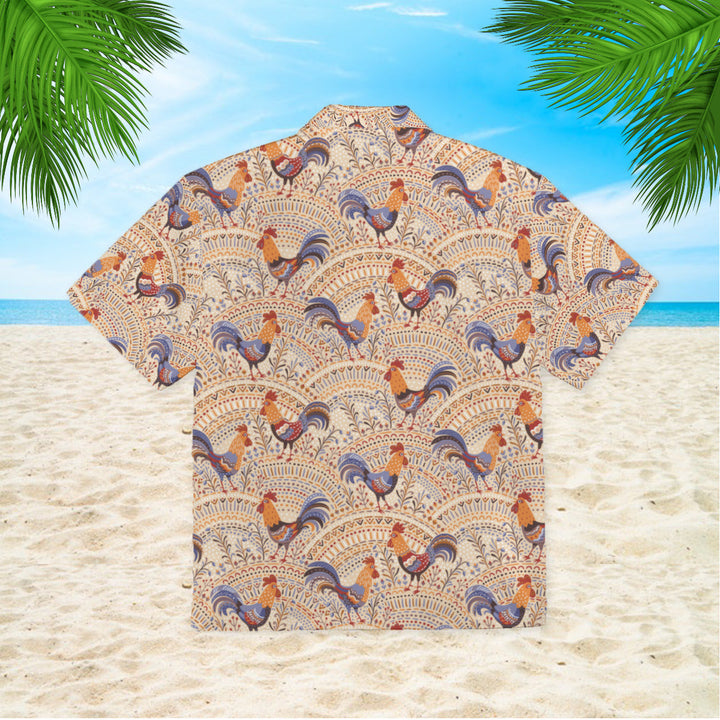 Chicken Roosters In Floral Ornament On A Beige Native Pattern Hawaiian Shirt | For Men & Women | HW893-BehighStyle