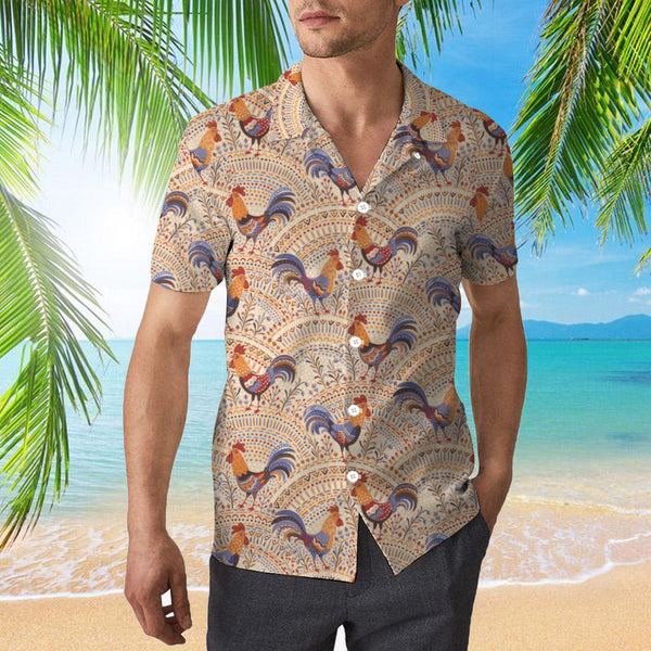 Chicken Roosters In Floral Ornament On A Beige Native Pattern Hawaiian Shirt | For Men & Women | HW893-BehighStyle