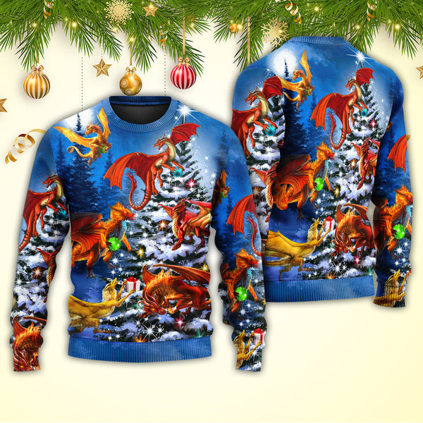 Christmas Dragon Family In Love Light Art Style Ugly Christmas Sweater | Adult | US2287