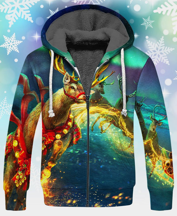 Christmas Reindeer Fleece Zip Hoodie All Over Print | FZ268