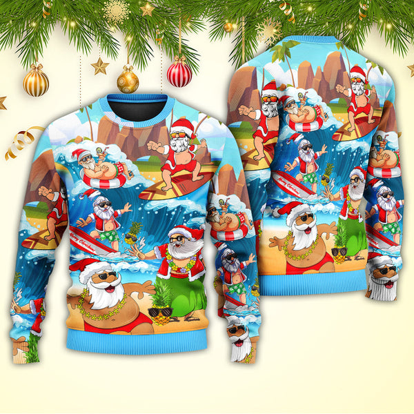 Christmas Santa Claus Play On The Beach Mele Kalikimaka Ugly Christmas Sweater | Adult | US2288