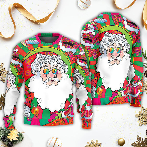 Christmas Santa Claus Psychedelic Colorful Hippie Ugly Christmas Sweater | Adult | US2284