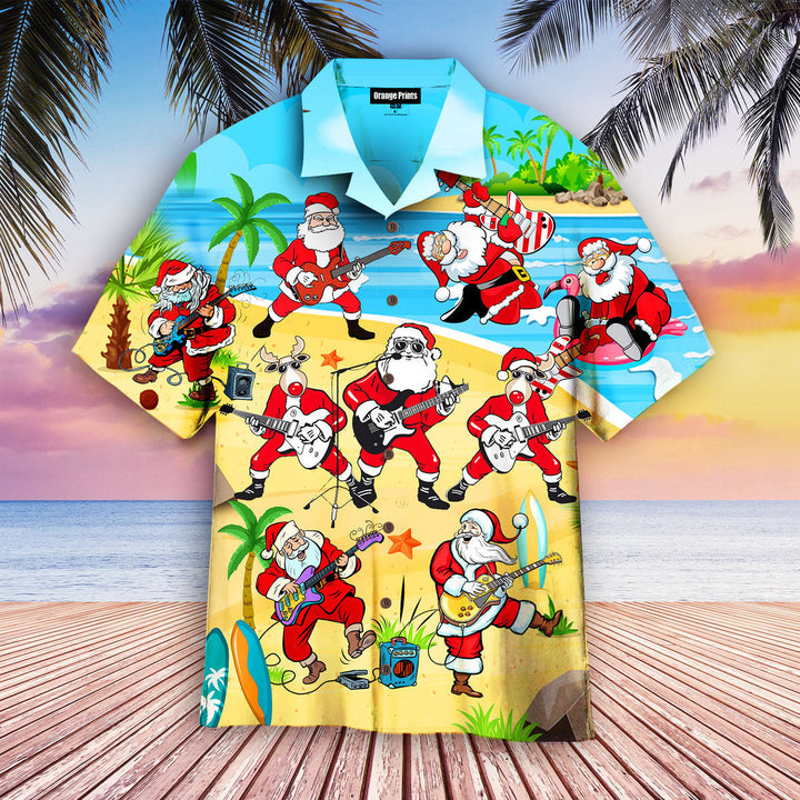 Christmas Santa Playing Guitar On Beach Hawaiian Shirt | For Men & Women | HW1821-BehighStyle