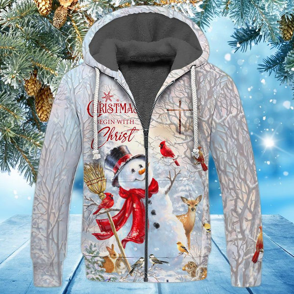 Christmas Snowman Fleece Zip Hoodie All Over Print | FZ218