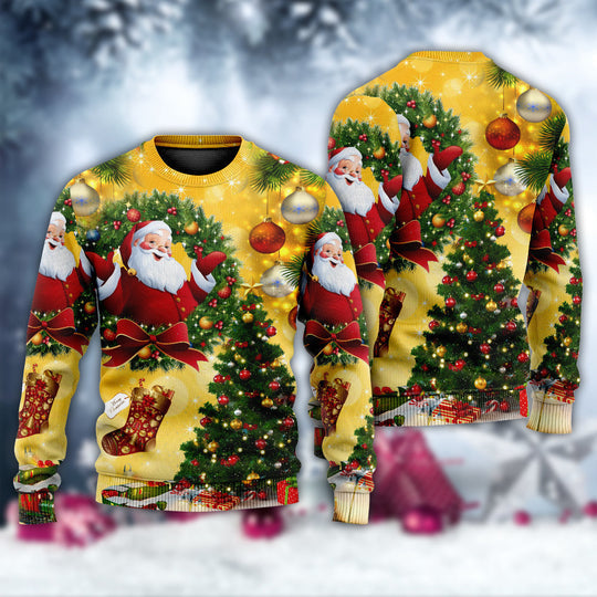 Christmas Tree Yellow Santa Claus Ugly Christmas Sweater | Adult | US2012