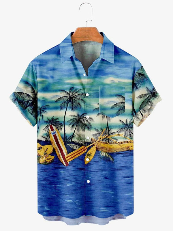 Coconut Tree Beach Hawaiian Shirt With Pocket| SP1007