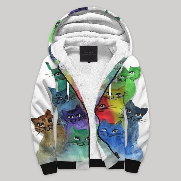 Colorful Cat Fleece Zip Hoodie All Over Print | FZ722