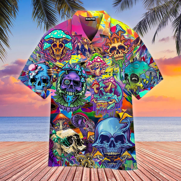 Colorful Happy Hippie Mushroom Skull Aloha Hawaiian Shirt | For Men & Women | HW740-BehighStyle