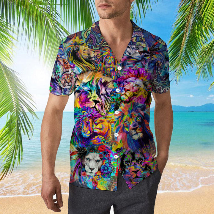 Colorful Hippie Lion Hawaiian Shirt | For Men & Women | HW1947-BehighStyle