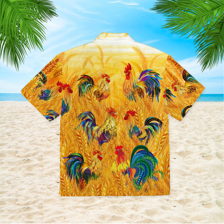 Colorful Rooster Chicken In The Golden Paddy Field Hawaiian Shirt | For Men & Women | HW1149-BehighStyle