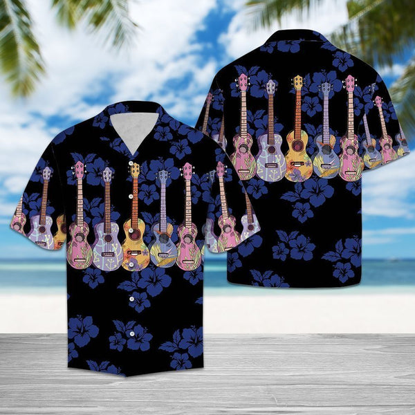 Colorful Ukulele For Vacation Black Navy Hawaiian Shirt | For Men & Women | HW1365-BehighStyle