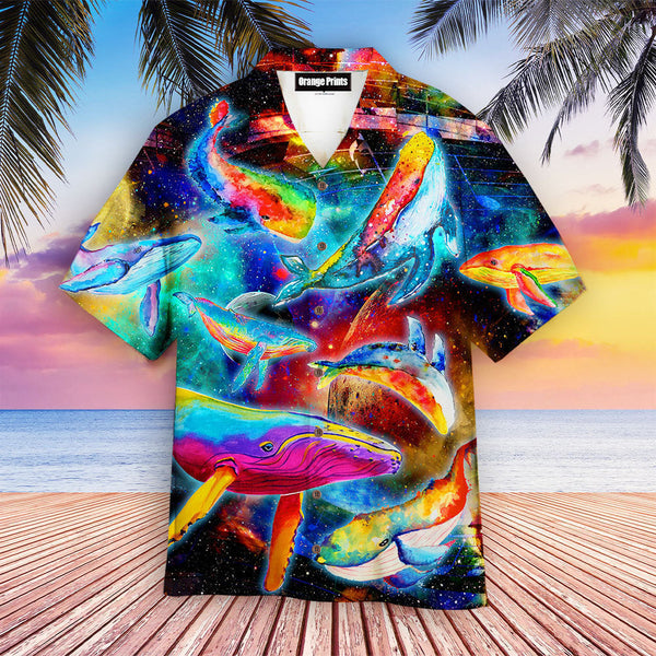 Colorful Whales Dancing In The Galaxy Neon Hawaiian Shirt | For Men & Women | HW1334-BehighStyle