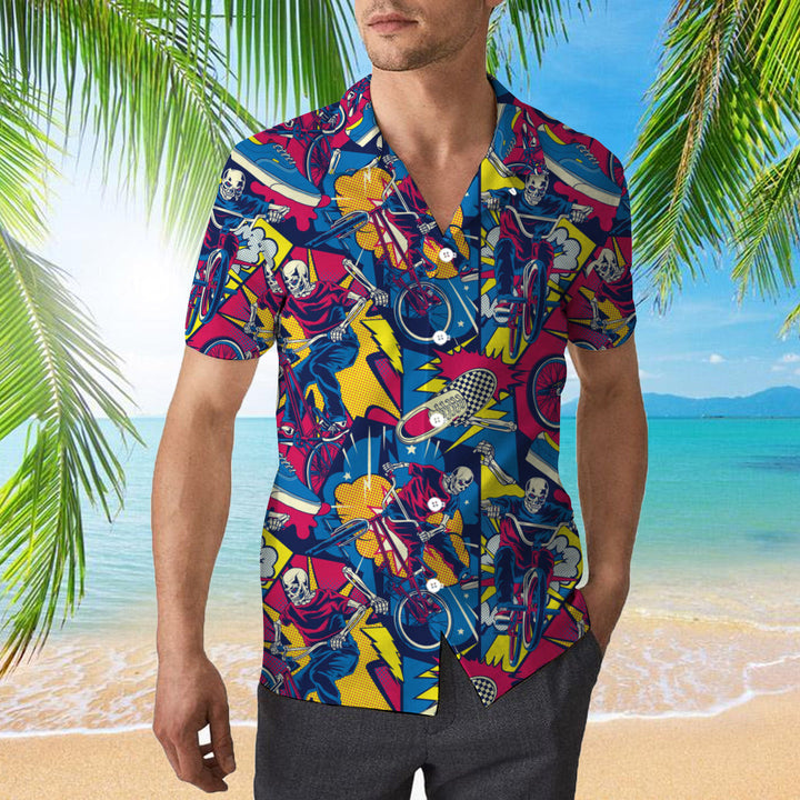 Comic Style Skull Riding A Bike Hawaiian Shirt | For Men & Women | HW2111-BehighStyle