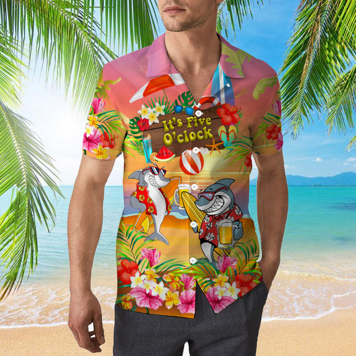 Cool Shark Drinking Beer Its 5 Oclock Somewhere Hawaiian Shirt | For Men & Women | HW775-BehighStyle