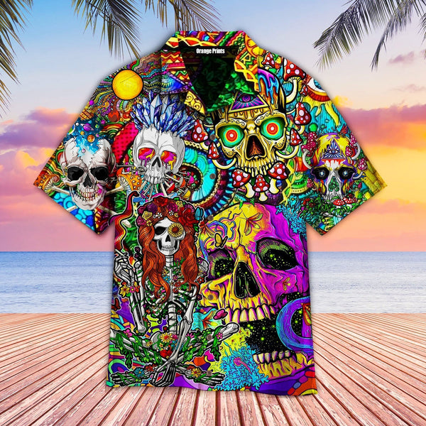 Cool Skull With Hippies Mushrooms Aloha Hawaiian Shirt | For Men & Women | HW653-BehighStyle