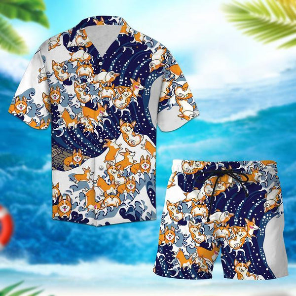 Corgi Waves Hawaiian Shirt Set | For Men & Women | HS116-BehighStyle