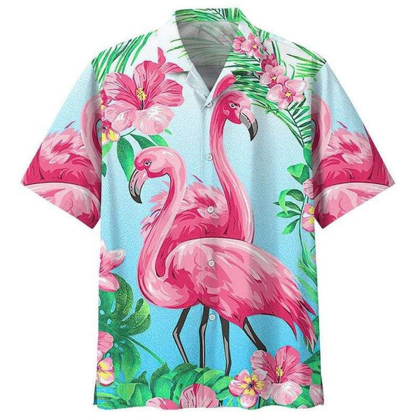 Couple Flamingo Tropical Pink Blue Hawaiian Shirt | For Men & Women | HW1776-BehighStyle