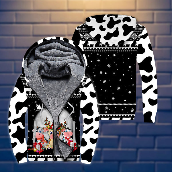 Cow Christmas Fleece Zip Hoodie All Over Print | FZ644