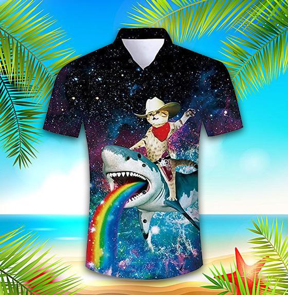 Cowboy Cat Drive Shark Hawaiian Shirt | For Men & Women | HW690-BehighStyle