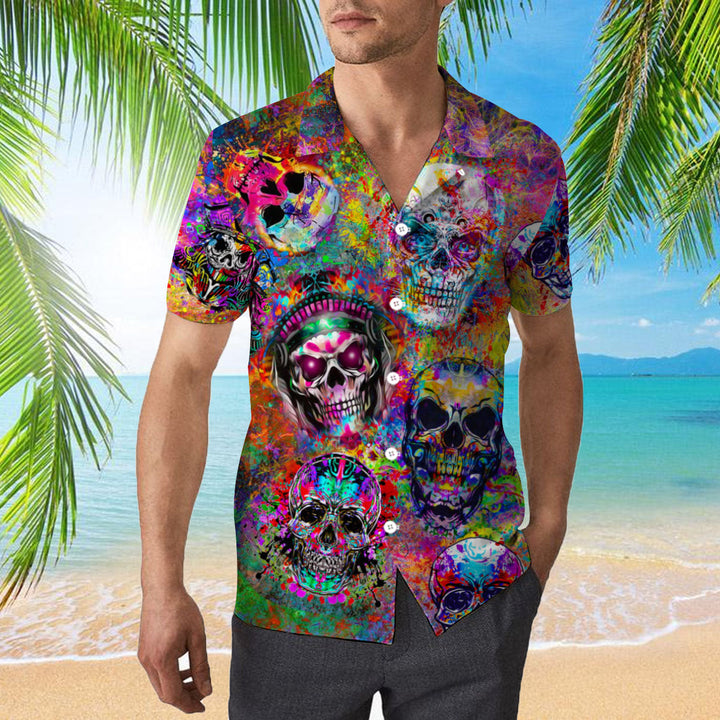 Crazy Colorful Skull Art Hawaiian Shirt | For Men & Women | HW2112-BehighStyle