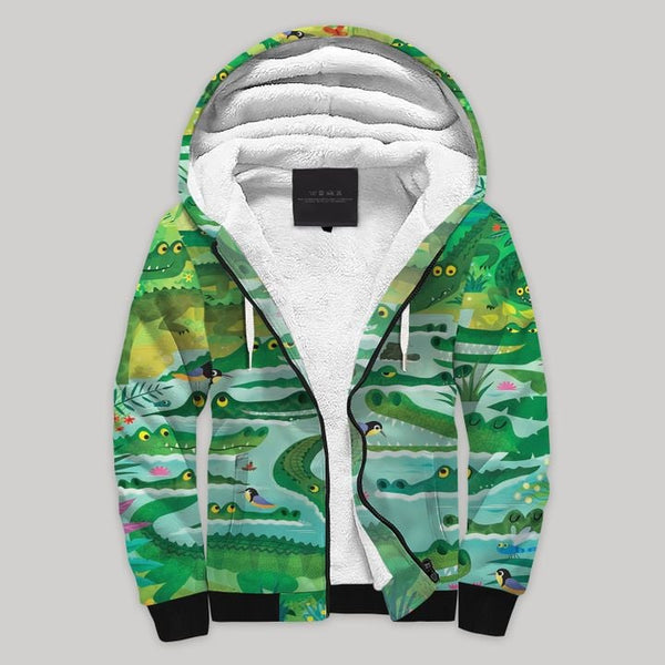 Crocodile Sherpa Fleece Zip Hoodie All Over Print | FZ668